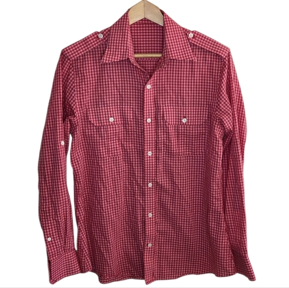 J. Hilburn | Red & Pink Gingham Check Button Front Custom Shirt 100% Cotton